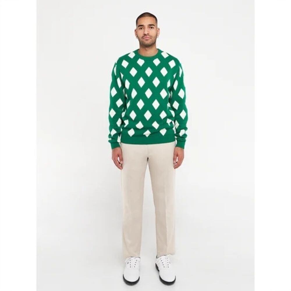 NEW Bogey Boys Sz XLARGE Green White Diamond Knit Crewneck Golf Pullover Sweater